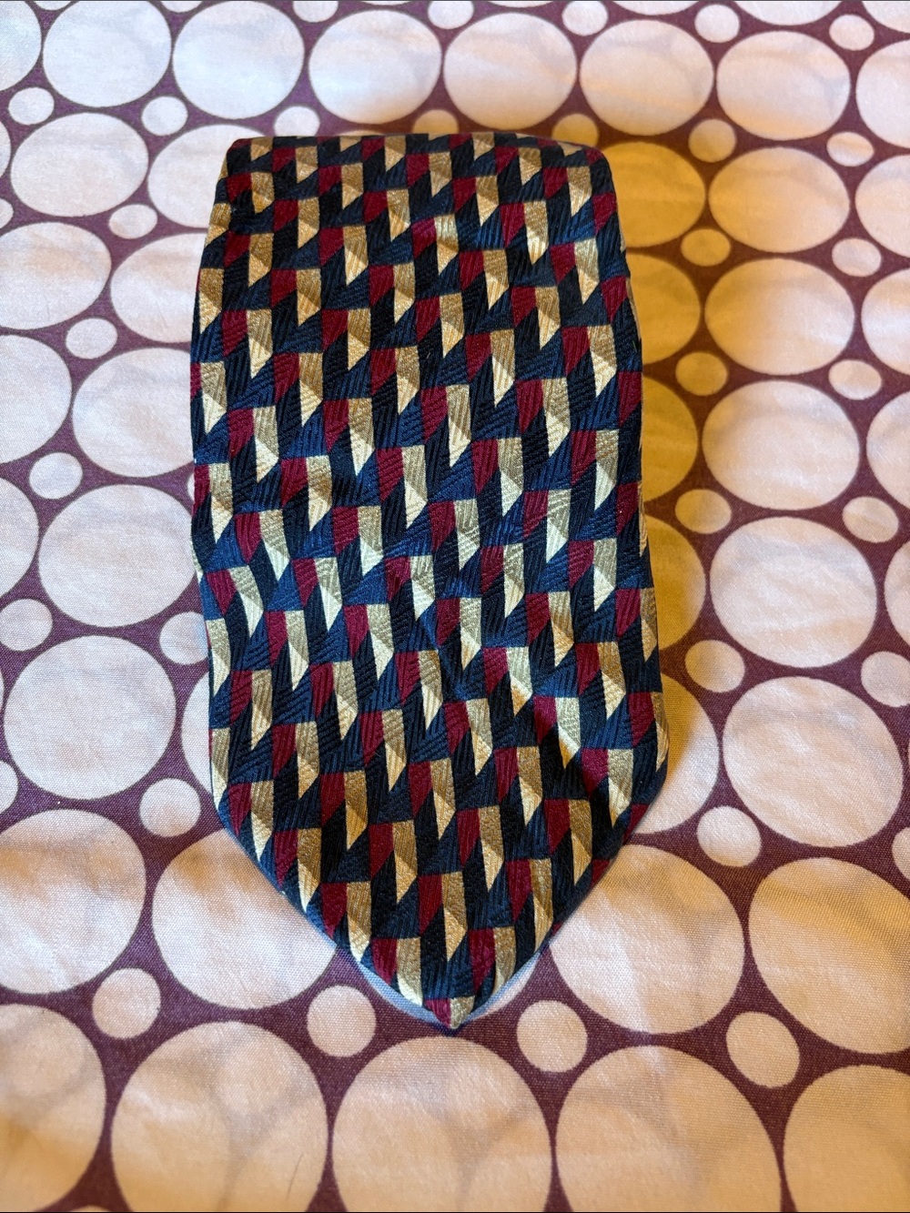 Structure Men's Geometric Silk Tie in Navy, Burgundy, and Cream